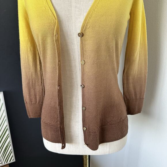 TORY BURCH Women’s Cardigan Wool Ombré 3/4 Sleeve Logo Button - Picture 4 of 9